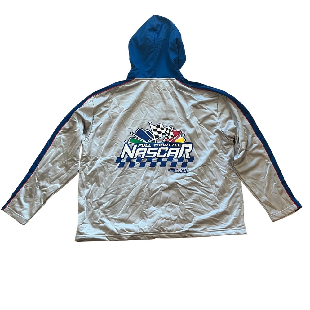 Jerry Leigh Full Throttle NASCAR Men XL Silver Blue Full Zip Track Jacket Hoodie